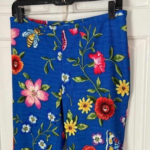 J.McLaughlin royal blue skinny pants with flowers and bees - Picture 2 of 5